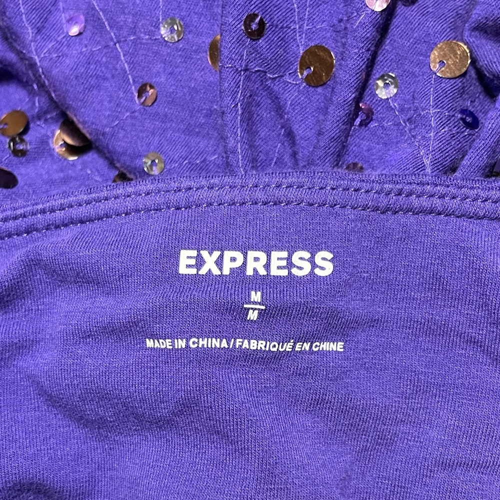 Express Strapless Purple Sequin Top with built in bra - Picture 2 of 9